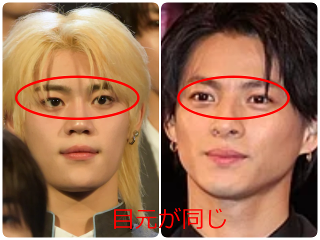チェン・リッキーと平野紫耀の目元を比較した画像。