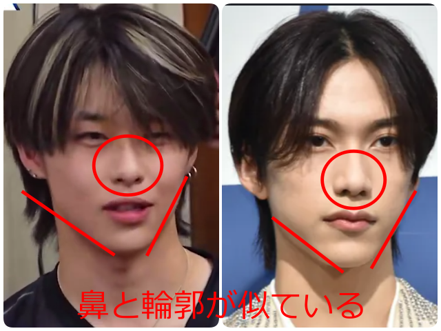 濱田永遠と池﨑理人の鼻まわりと輪郭を比較する画像。