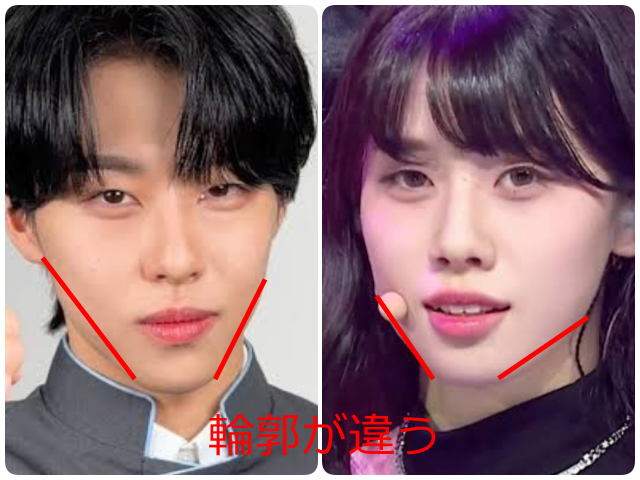 濱田永遠と高見文寧の輪郭の違いを比較する画像。