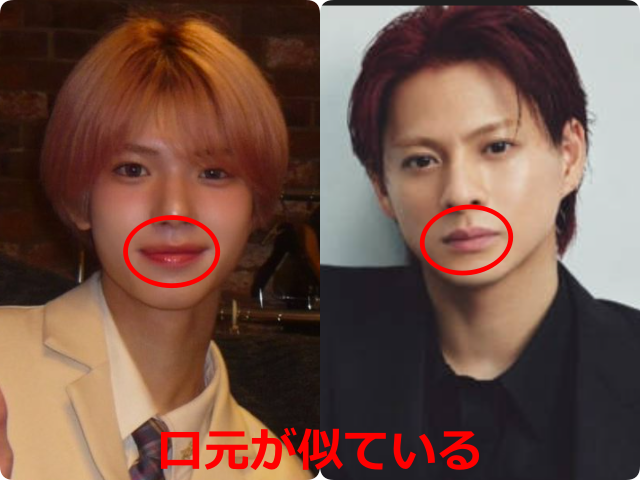 矢田佳暉（YOSHIKI）とNumber_iの平野紫耀の口元を比較し、似ている部分を示した画像